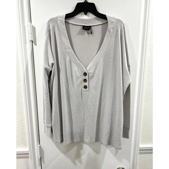 Urban Outfitters Out From Under Gray Blaine Oversized Henley Sweater- Size Large - Picture 3 of 9